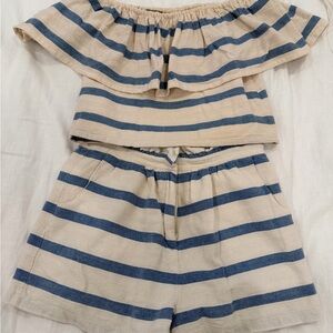 Mara Hoffman Blue and Cream Striped Set (Small Top/Medium Bottom)